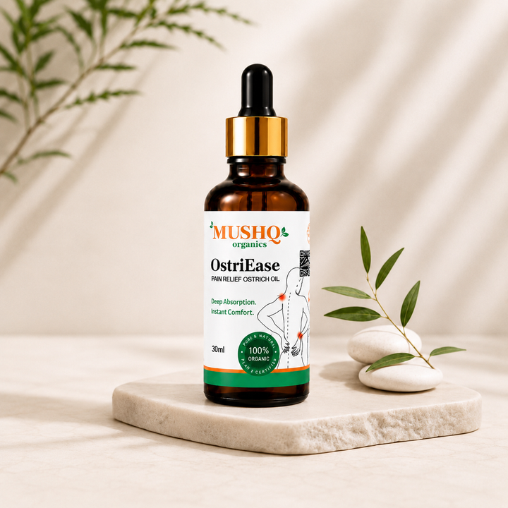 OstriEase Herbal Pain Relief Oil – 30ml | Natural Joint & Muscle Relief by MUSHQ Organics